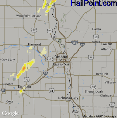 Hail Map for Omaha, NE Region on April 24, 2016