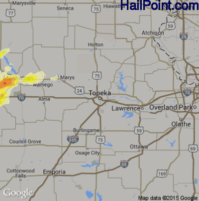 Hail Map for Topeka, KS Region on April 25, 2016