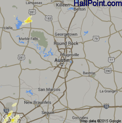 Hail Map for Austin, TX Region on April 25, 2016