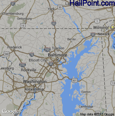 Hail Map for Baltimore, MD Region on April 26, 2016