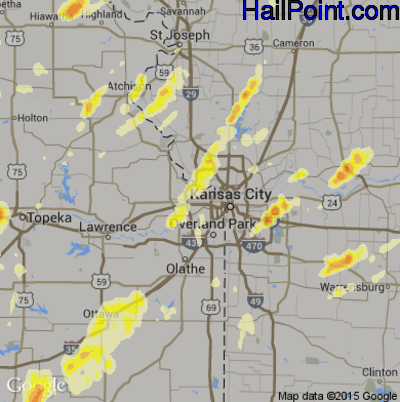 Hail Map for Kansas City, KS Region on April 26, 2016