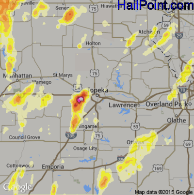 Hail Map for Topeka, KS Region on April 26, 2016 