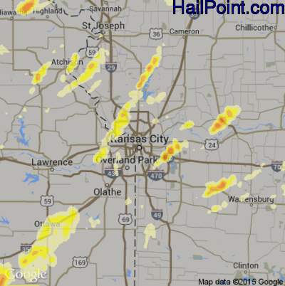 Hail Map for Kansas City, MO Region on April 26, 2016