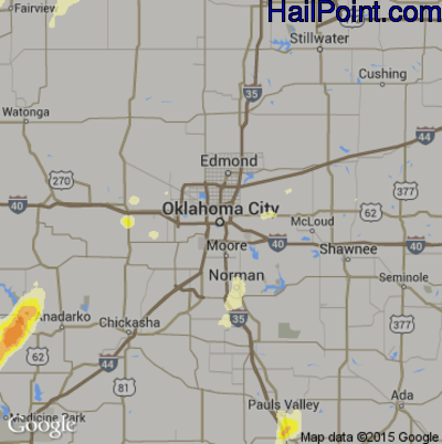 Hail Map for Oklahoma City, OK Region on April 26, 2016