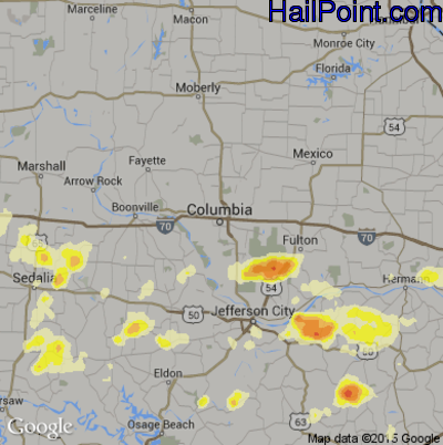Hail Map for Columbia, MO Region on April 26, 2016