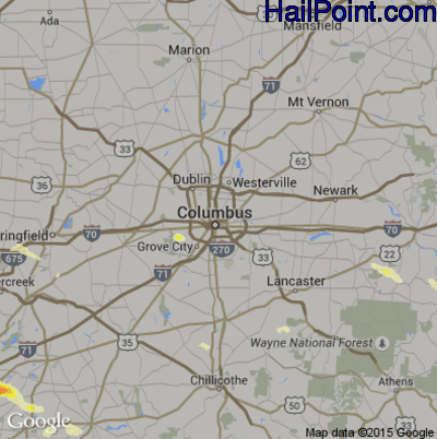 Hail Map for Columbus, OH Region on April 26, 2016