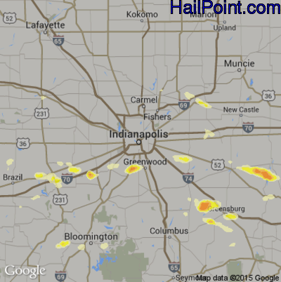Hail Map for Indianapolis, IN Region on April 26, 2016
