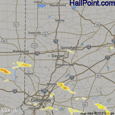 Hail Map for Dayton, OH Region on April 26, 2016