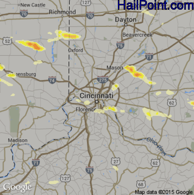 Hail Map for Cincinnati, OH Region on April 26, 2016