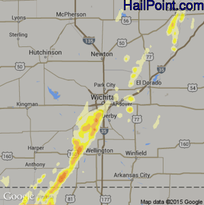 Hail Map for Wichita, KS Region on April 26, 2016