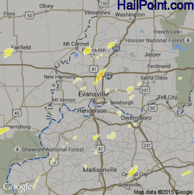 Hail Map for Evansville, IN Region on April 26, 2016 