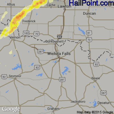 Hail Map for Wichita Falls, TX Region on April 26, 2016 