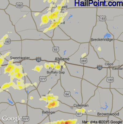 Hail Map for Abilene, TX Region on April 26, 2016