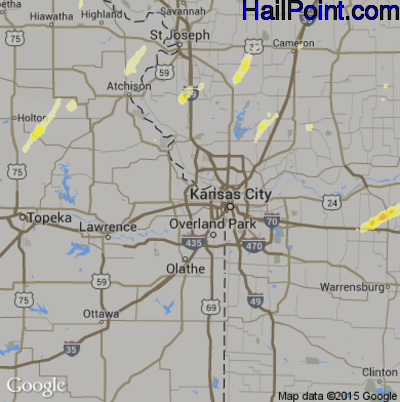 Hail Map for Kansas City, KS Region on April 27, 2016