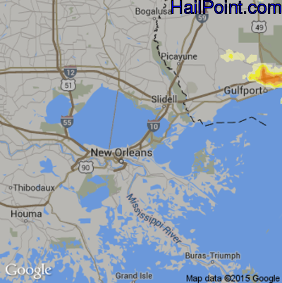 Hail Map for New Orleans, LA Region on April 28, 2016