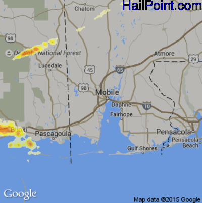 Hail Map for Mobile, AL Region on April 28, 2016