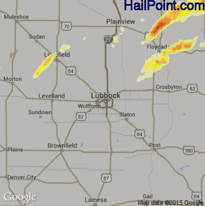 Hail Map for Lubbock, TX Region on April 28, 2016