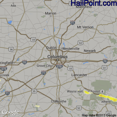 Hail Map for Columbus, OH Region on April 28, 2016