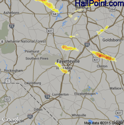 Hail Map for Fayetteville, NC Region on April 28, 2016