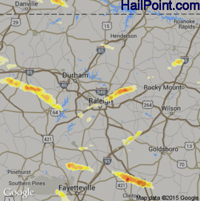 Hail Map for Raleigh, NC Region on April 28, 2016