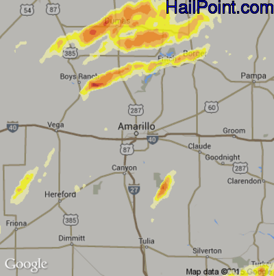 Hail Map for Amarillo, TX Region on April 28, 2016