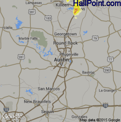 Hail Map for Austin, TX Region on April 29, 2016