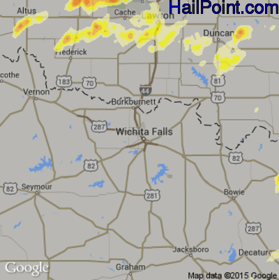 Hail Map for Wichita Falls, TX Region on April 29, 2016