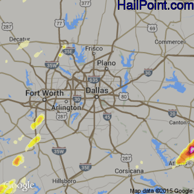 Hail Map for Dallas, TX Region on April 29, 2016