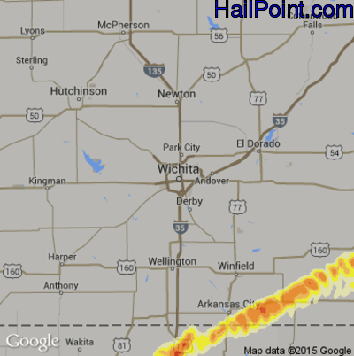Hail Map for Wichita, KS Region on April 29, 2016
