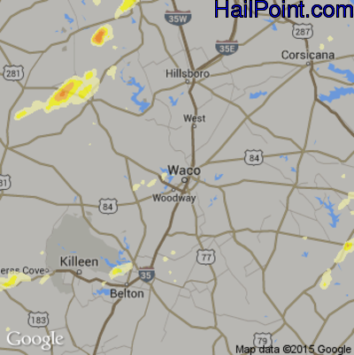 Hail Map for Waco, TX Region on April 29, 2016