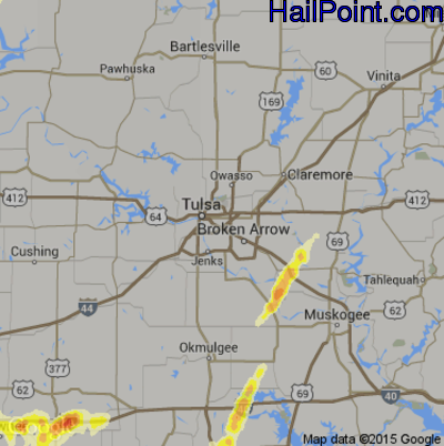 Hail Map for Tulsa, OK Region on April 29, 2016