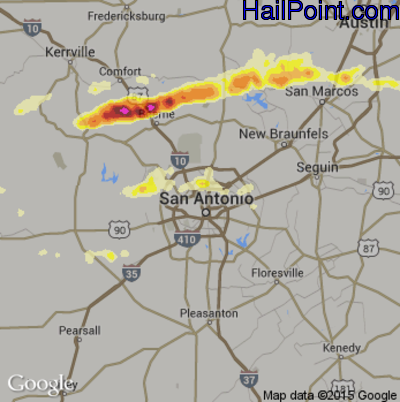 Hail Map for San Antonio, TX Region on April 30, 2016