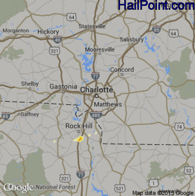 Hail Map for Charlotte, NC Region on April 30, 2016