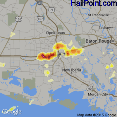 Hail Map for Lafayette, LA Region on May 1, 2016