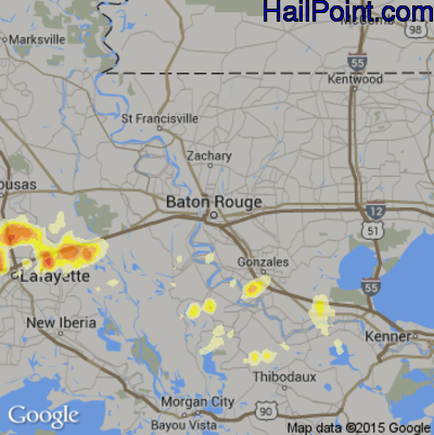 Hail Map for Baton Rouge, LA Region on May 1, 2016