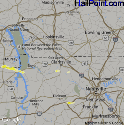 Hail Map for Clarksville, TN Region on May 1, 2016