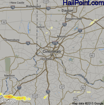 Hail Map for Cincinnati, OH Region on May 1, 2016 