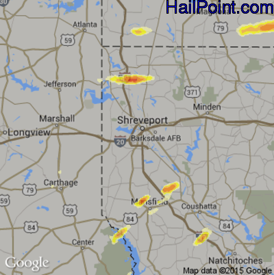 Hail Map for Shreveport, LA Region on May 1, 2016