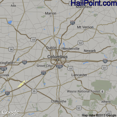 Hail Map for Columbus, OH Region on May 2, 2016