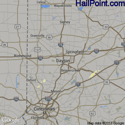 Hail Map for Dayton, OH Region on May 2, 2016 