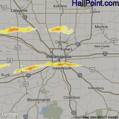 Hail Map for Indianapolis, IN Region on May 2, 2016 