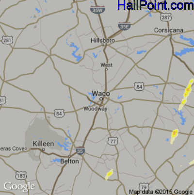 Hail Map for Waco, TX Region on May 2, 2016 