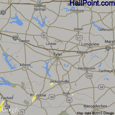 Hail Map for Tyler, TX Region on May 2, 2016