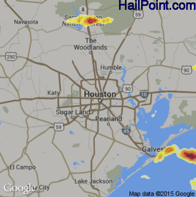 Hail Map for Houston, TX Region on May 2, 2016 