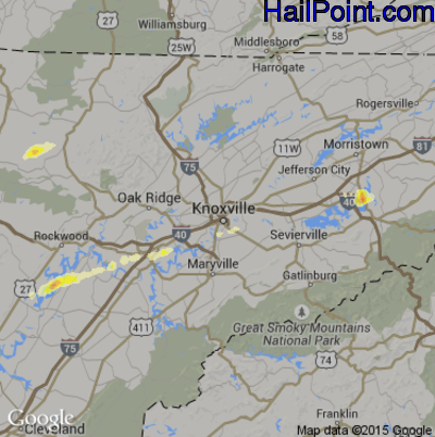 Hail Map for Knoxville, TN Region on May 2, 2016
