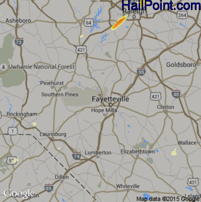 Hail Map for Fayetteville, NC Region on May 2, 2016