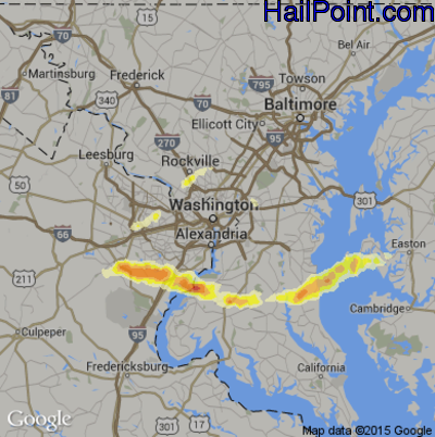 Hail Map for Washington, DC Region on May 2, 2016
