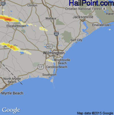 Hail Map for Wilmington, NC Region on May 3, 2016