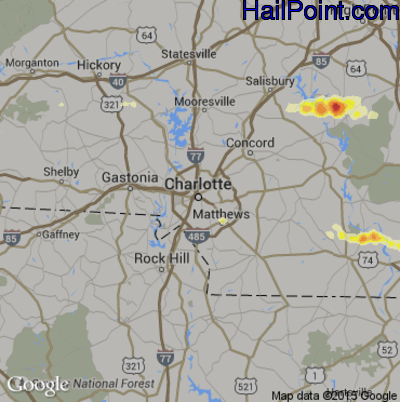 Hail Map for Charlotte, NC Region on May 3, 2016 