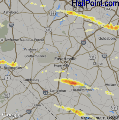 Hail Map for Fayetteville, NC Region on May 3, 2016